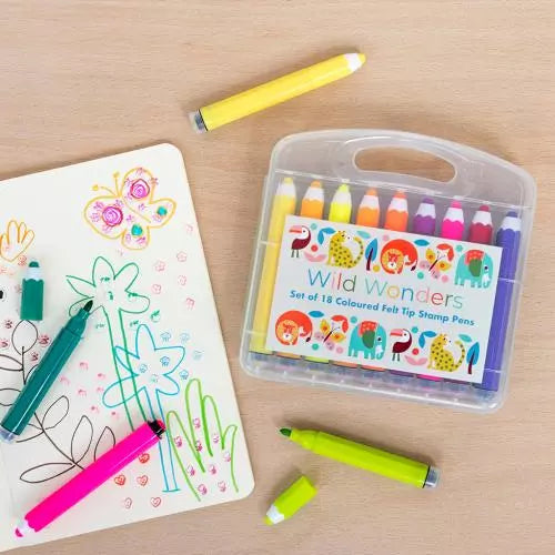 Rex - Felt Tip Pens and Stamps (set of 18) - Wild Wonders