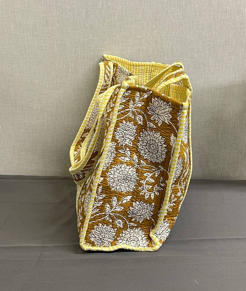 100% Cotton Kantha Quilted Boho Reversible  Floral Tote Bag
