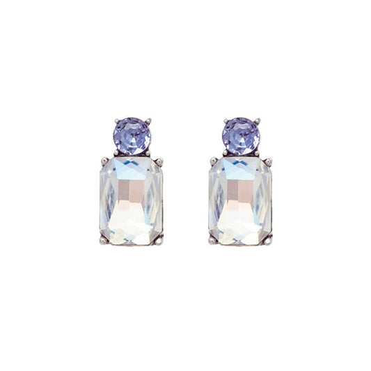 Mini Gem Earring in Antique Silver with Clear & Lilac