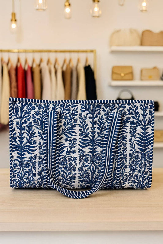 100% Cotton Kantha Quilted Boho Reversible (Small) Tote Bag