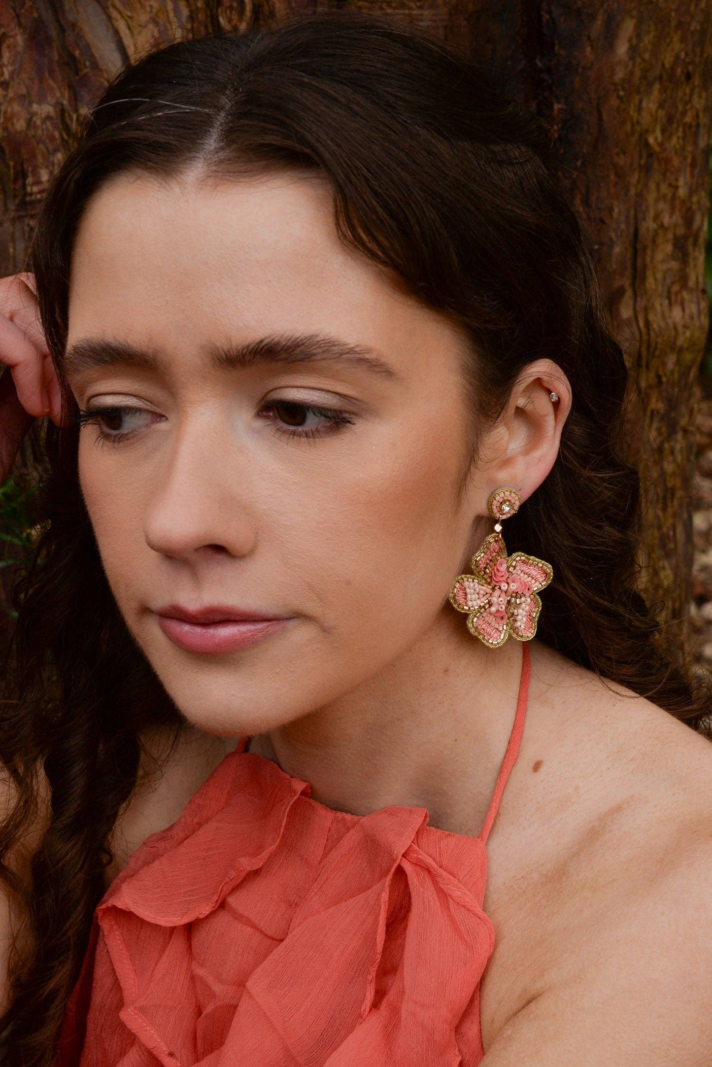 PEACH FLOWER EARRING