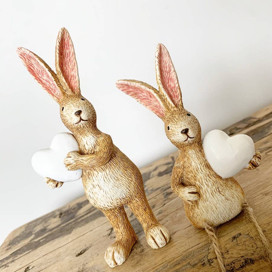 SALE - Jasper Rabbit White Heart, 14cm