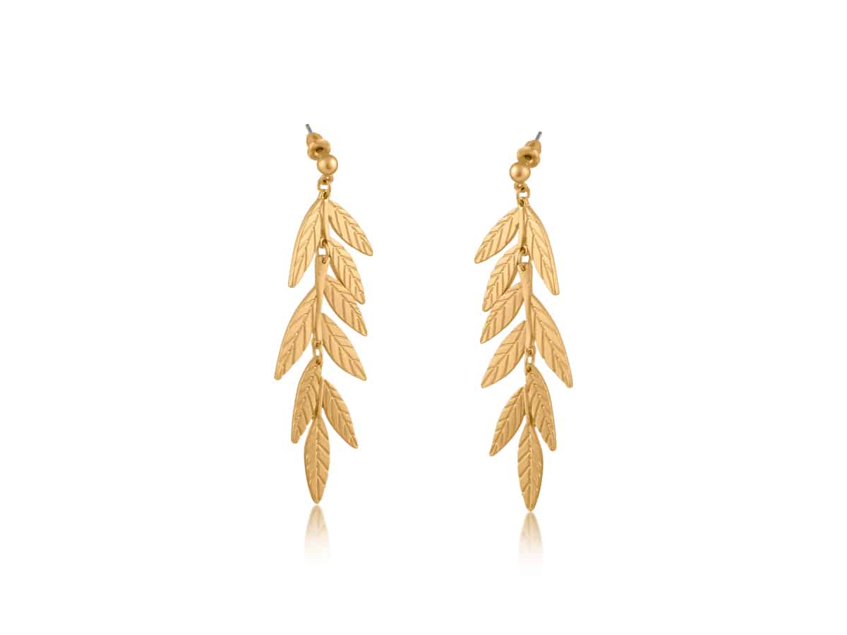 Freya long leaf dangle earrings - gold