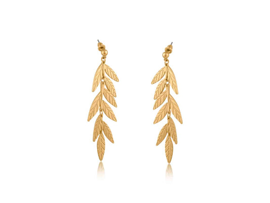 Freya long leaf dangle earrings - gold