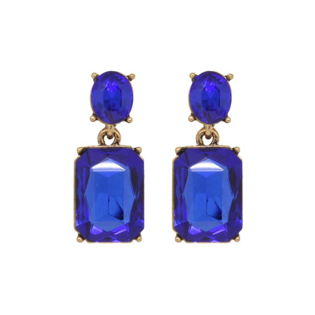 Oval Twin Gem Post Earring in Royal Blue