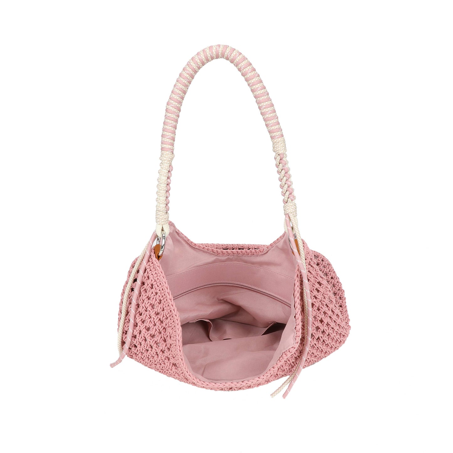 F9087 Crochet Hobo Bag with Rope Handle Detail: Green