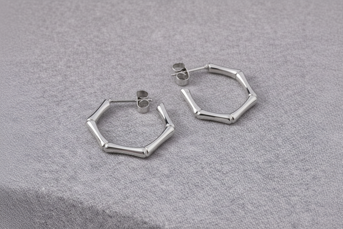 Tarnish Resistant Hexagonal Studs: Silver