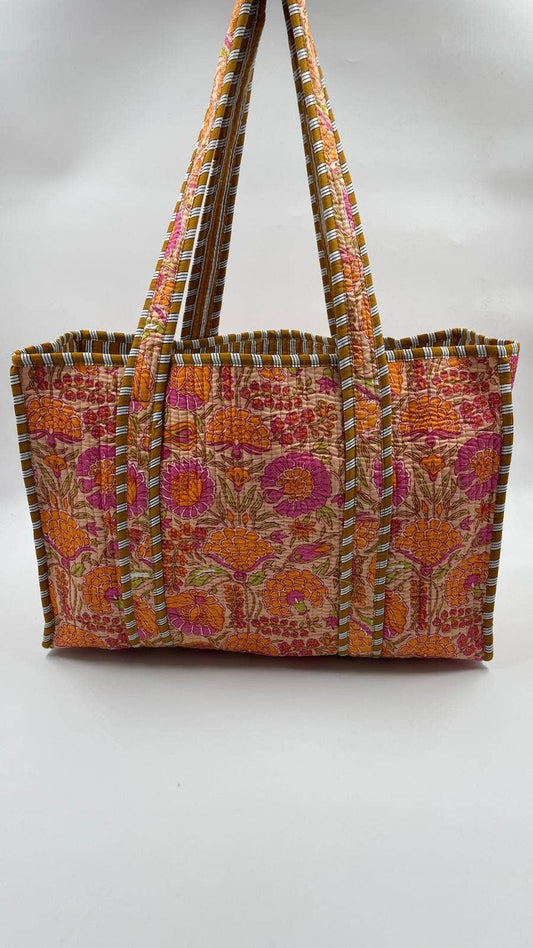 100% Cotton Kantha Quilted Boho Reversible (Small) Tote Bag