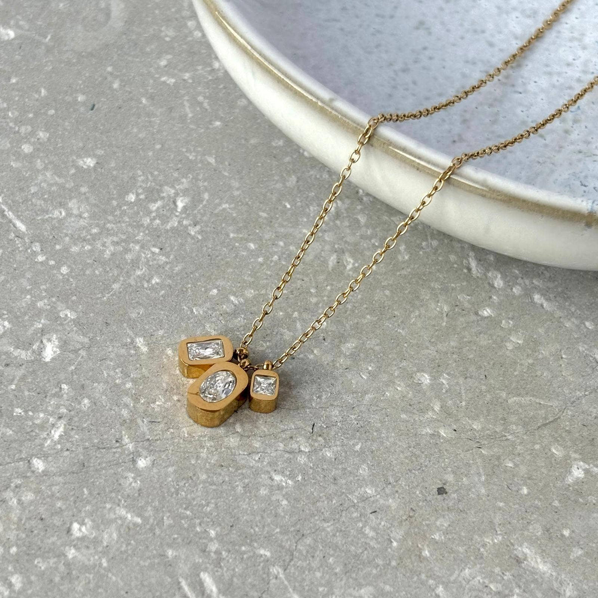 Tarnish Resistant Triple Zirconia Cluster Necklace