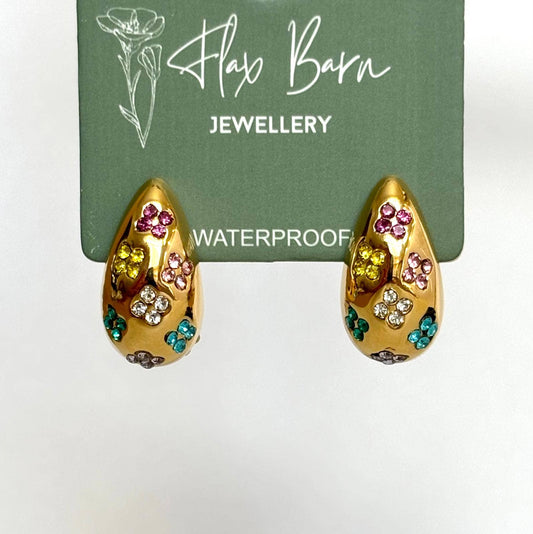 Tarnish Resistant Zirconia Flower Teardrop Studs