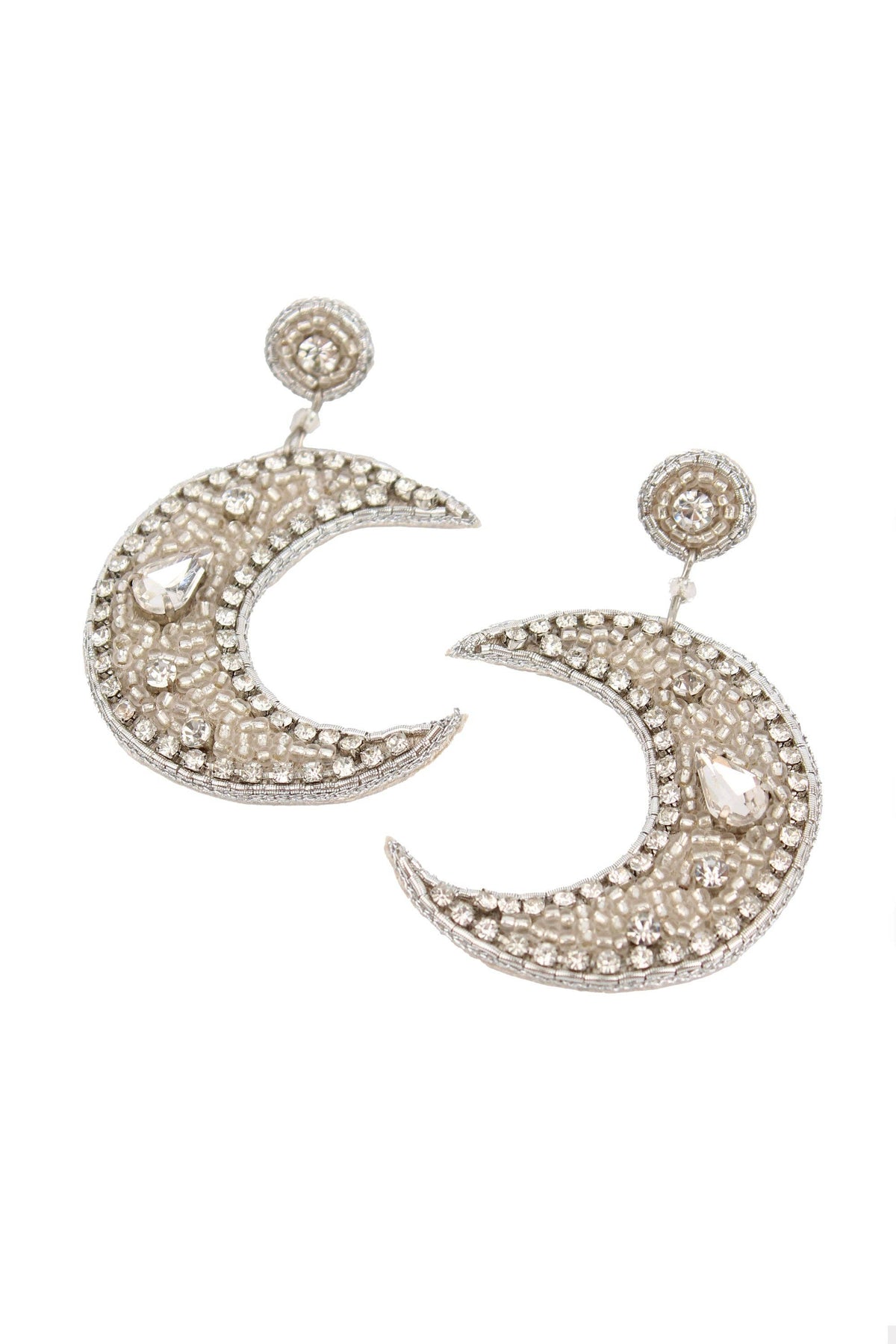 SILVER MOON BEADED EARRINGS