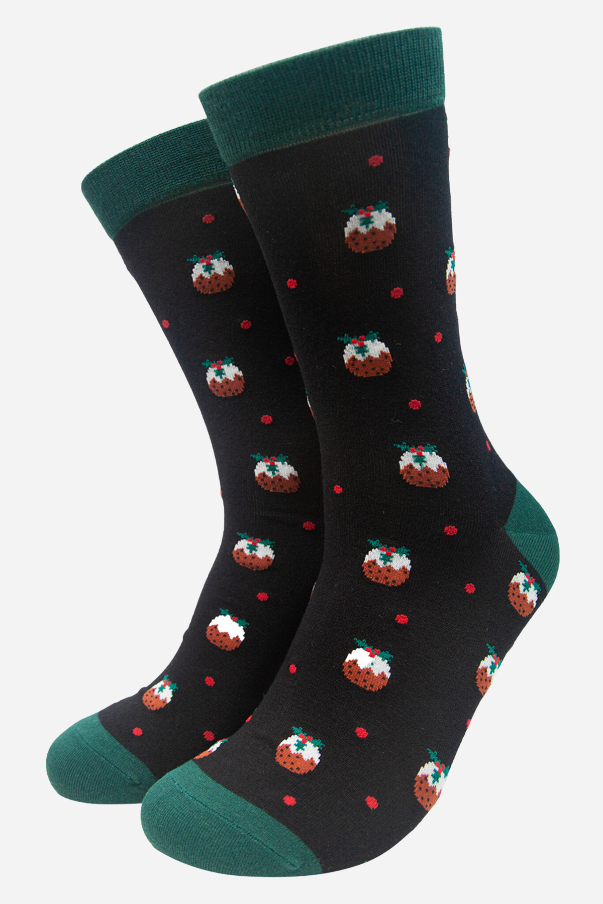 Men's Bamboo Socks - Black, Christmas Pudding