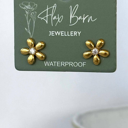 Tarnish Resistant Dainty Flower Studs: Gold