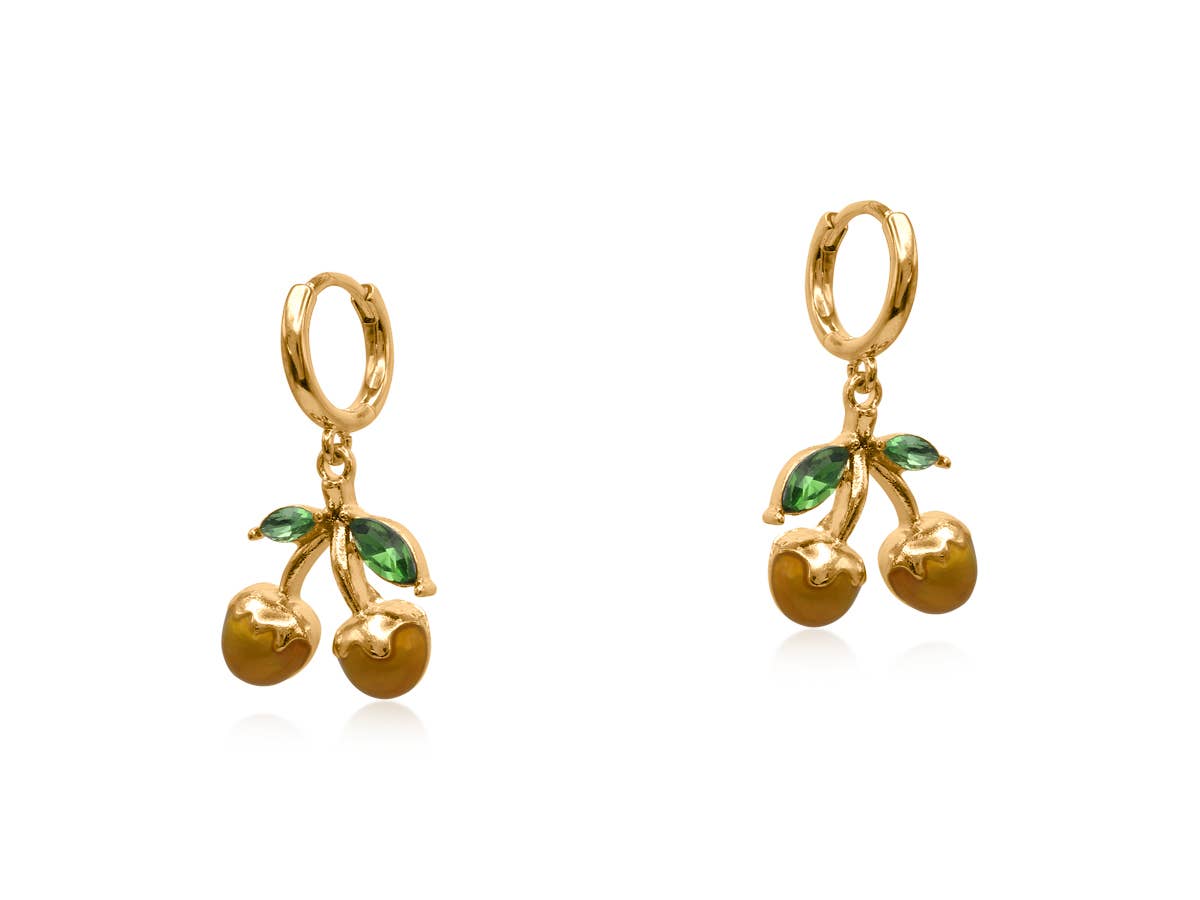 Bellas Fruit Huggies Earrings: Red Cherry