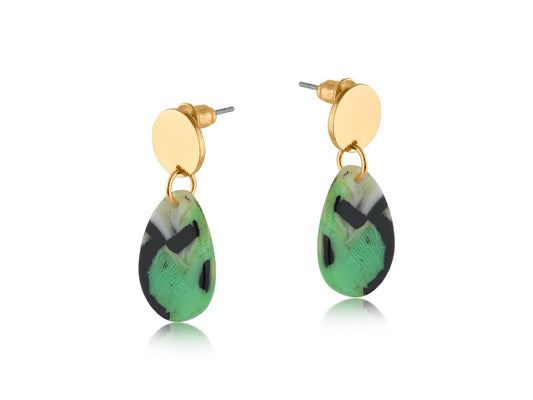 ISOLA DROP METAL AND RESIN EARRING: GREEN
