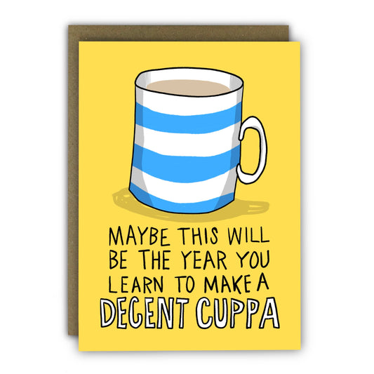 Funny Birthday Card - A6 - Decent Cuppa Cornishware Mug: Naked