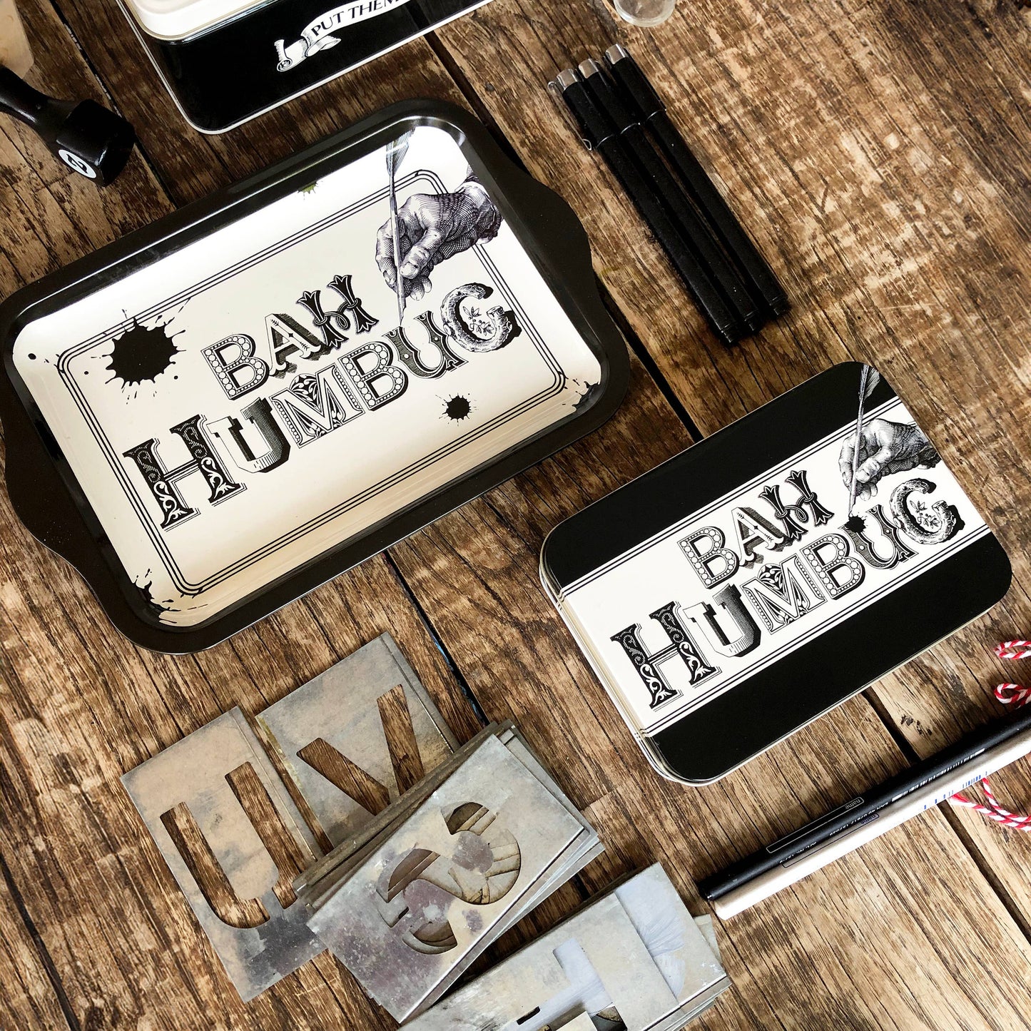 Typography - Bah Humbug Small Rectangular With Humbugs