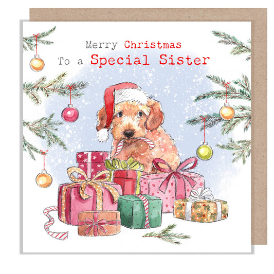 Special Sister - Christmas Card - Golden Cockapoo -