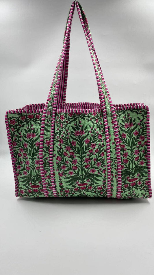 100% Cotton Kantha Quilted Boho Reversible (Small) Tote Bag