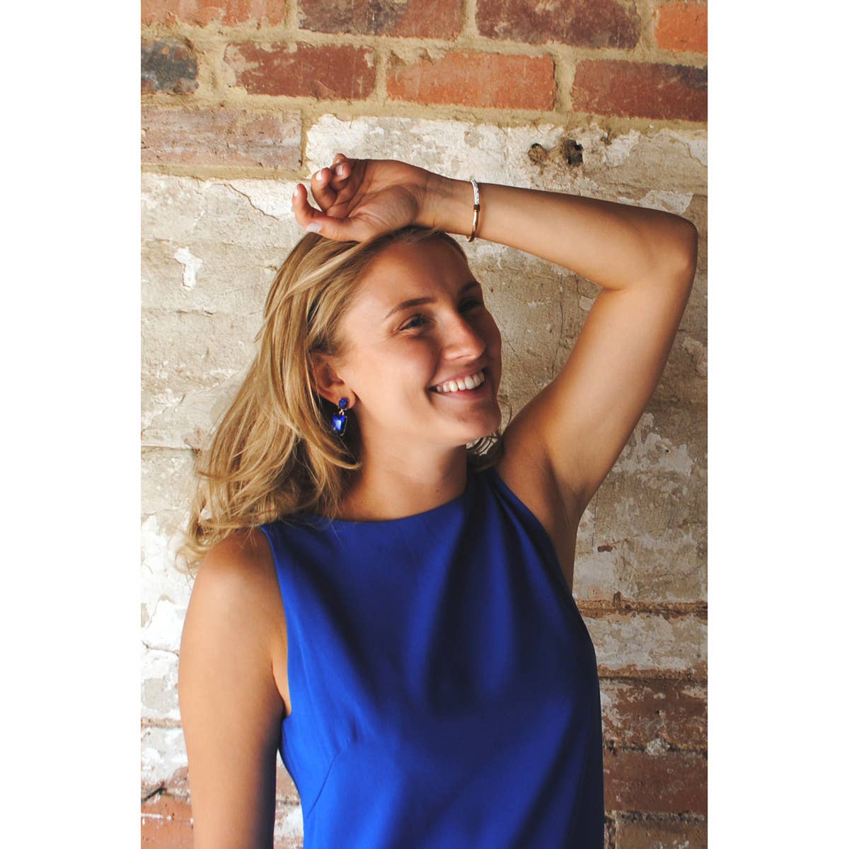 Oval Twin Gem Post Earring in Royal Blue