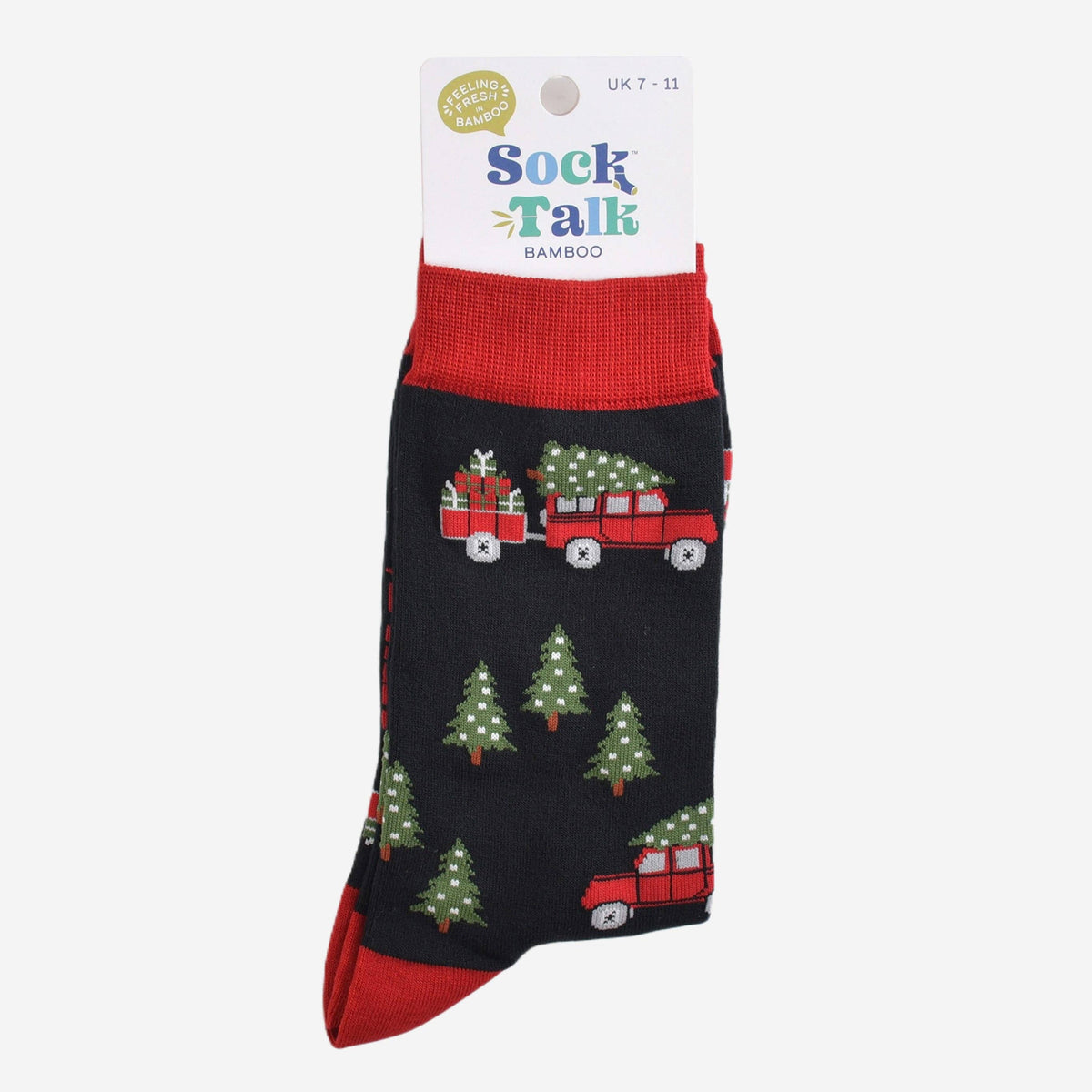 Men's Bamboo Socks - Black/Red, Christmas Tree Off Roader: UK 7-11 | EU 40.5-46 | US 8-12