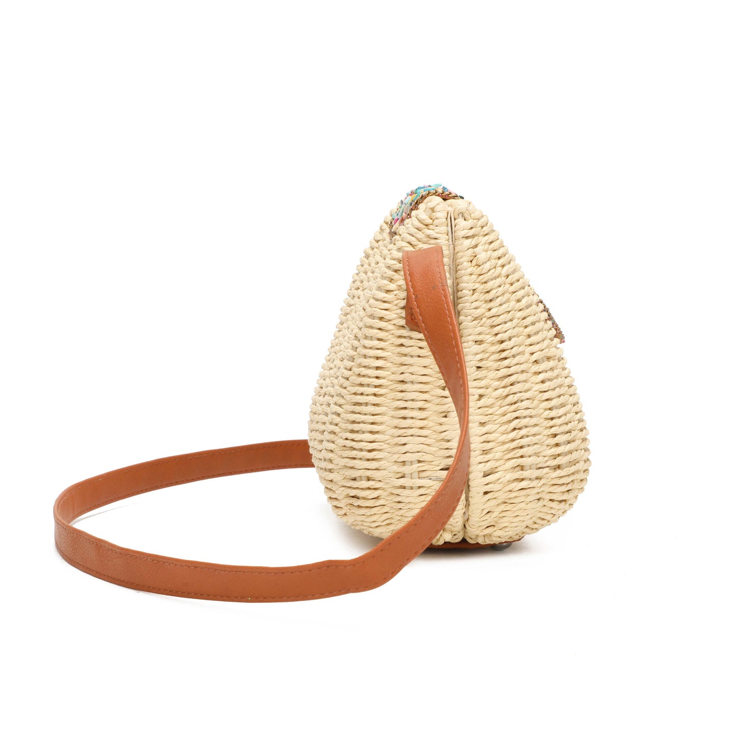 J6519 Straw Crossbody Bag with gems: Beige