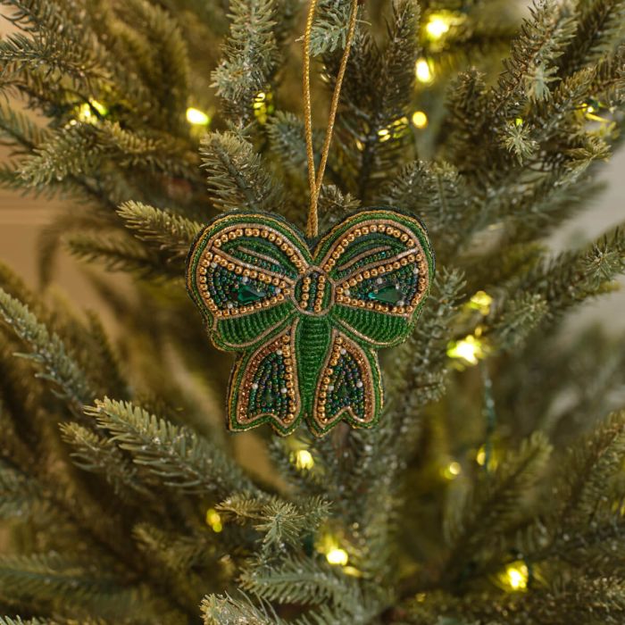 Green Bow Beaded Tree Hanger