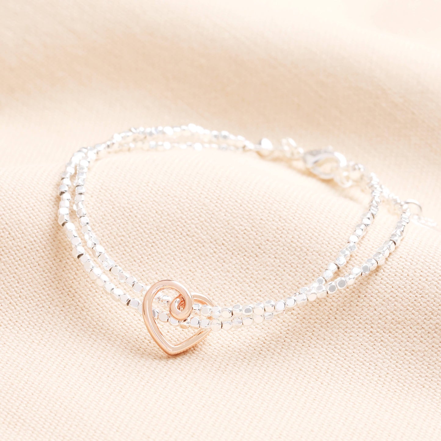 Sale - Scribble Heart Charm Layered Beaded Bracelet in Rose Gold