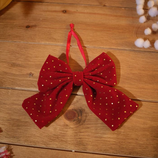 Red Bow With Gold Spots
