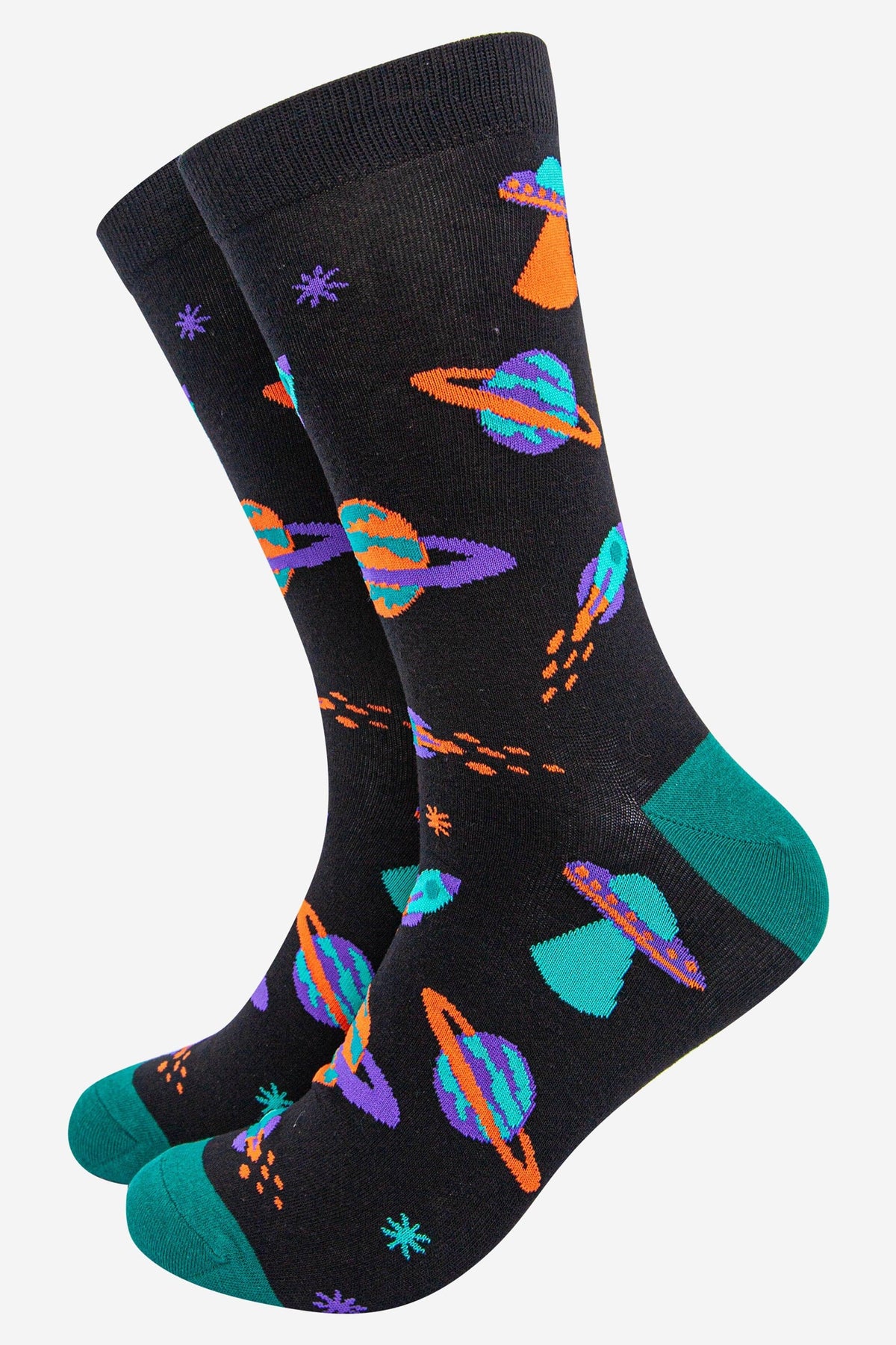 Men's Bamboo Socks - Black , Space Invasion: UK 7-11 | EU 40.5-46 | US 8-12