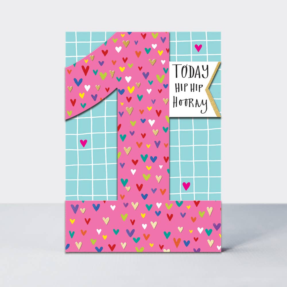 Ditto - Age 1 Girl - Hip Hip Hooray/Hearts Birthday Card