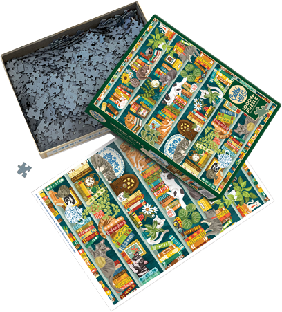 The Purrfect Bookshelf 1000 Piece Puzzle + Poster