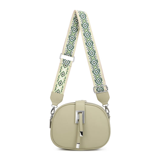 JM1307 Everyday Crossbody Bag with Pattern Strap: Green