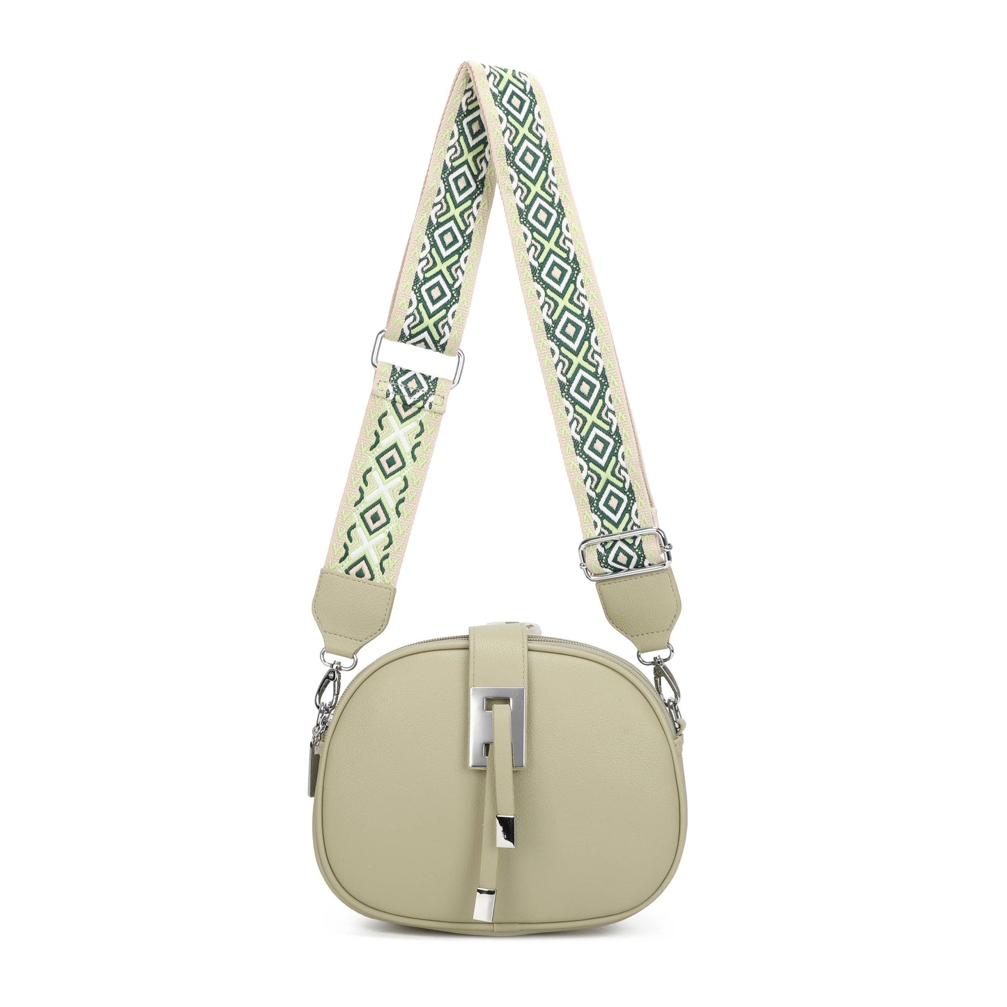 JM1307 Everyday Crossbody Bag with Pattern Strap: Brown
