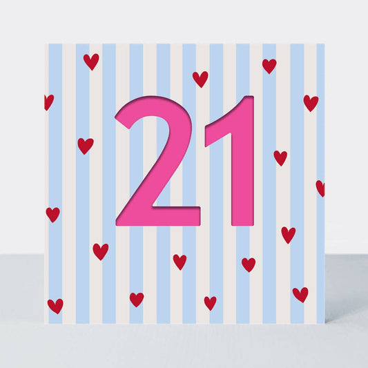 Bon Bon - Age 21 Birthday Card/Hearts & Stripes