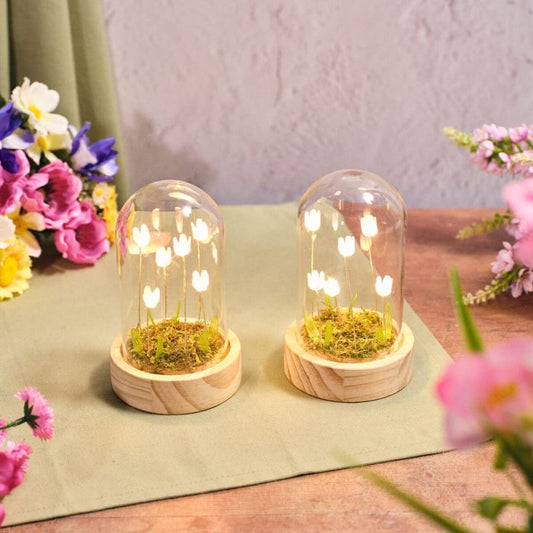 FLORAL SERENADE GLASS DOME WITH 6 TULIPS 2 ASSTD LED ORNAMENT