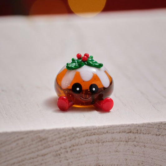 CHRISTMAS HAND BLOWN GLASS PUDDING WITH HOLLY ORNAMENT