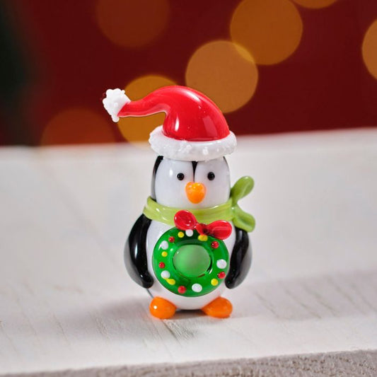 CHRISTMAS HAND BLOWN GLASS PENGUIN ORNAMENT