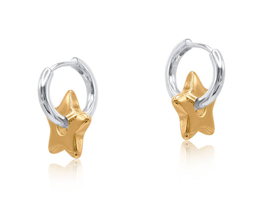 POLIANA TWO TONE START HUGGIES EARRINGS: TWO TONE GOLD