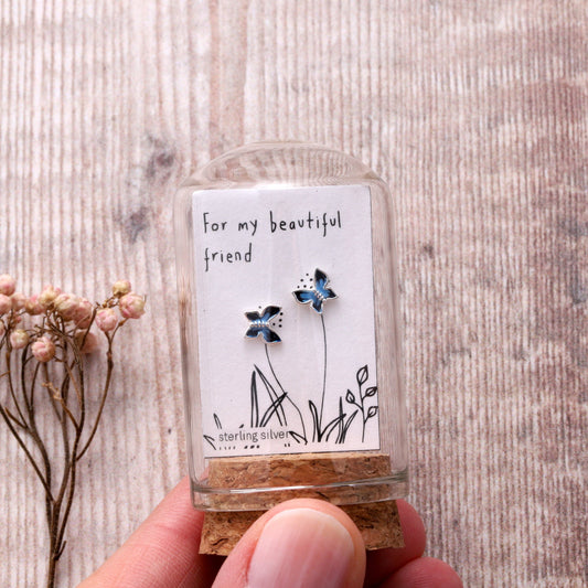 TT51109 FOR MY FRIEND Blue enamel butterfly earrings