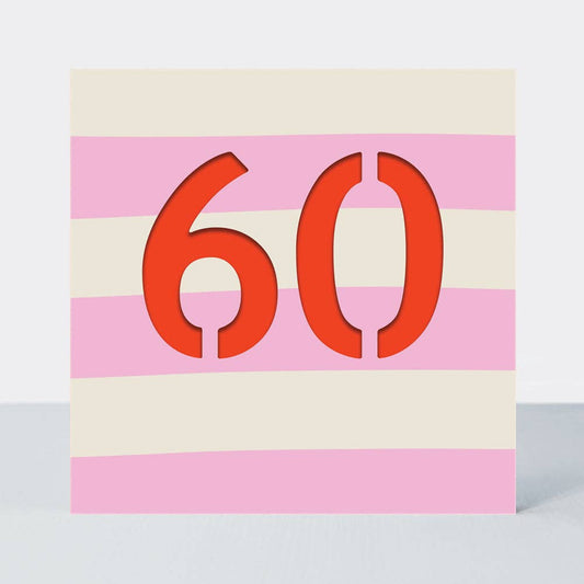 Bon Bon - Age 60 Birthday Card/Pink & Red Stripes