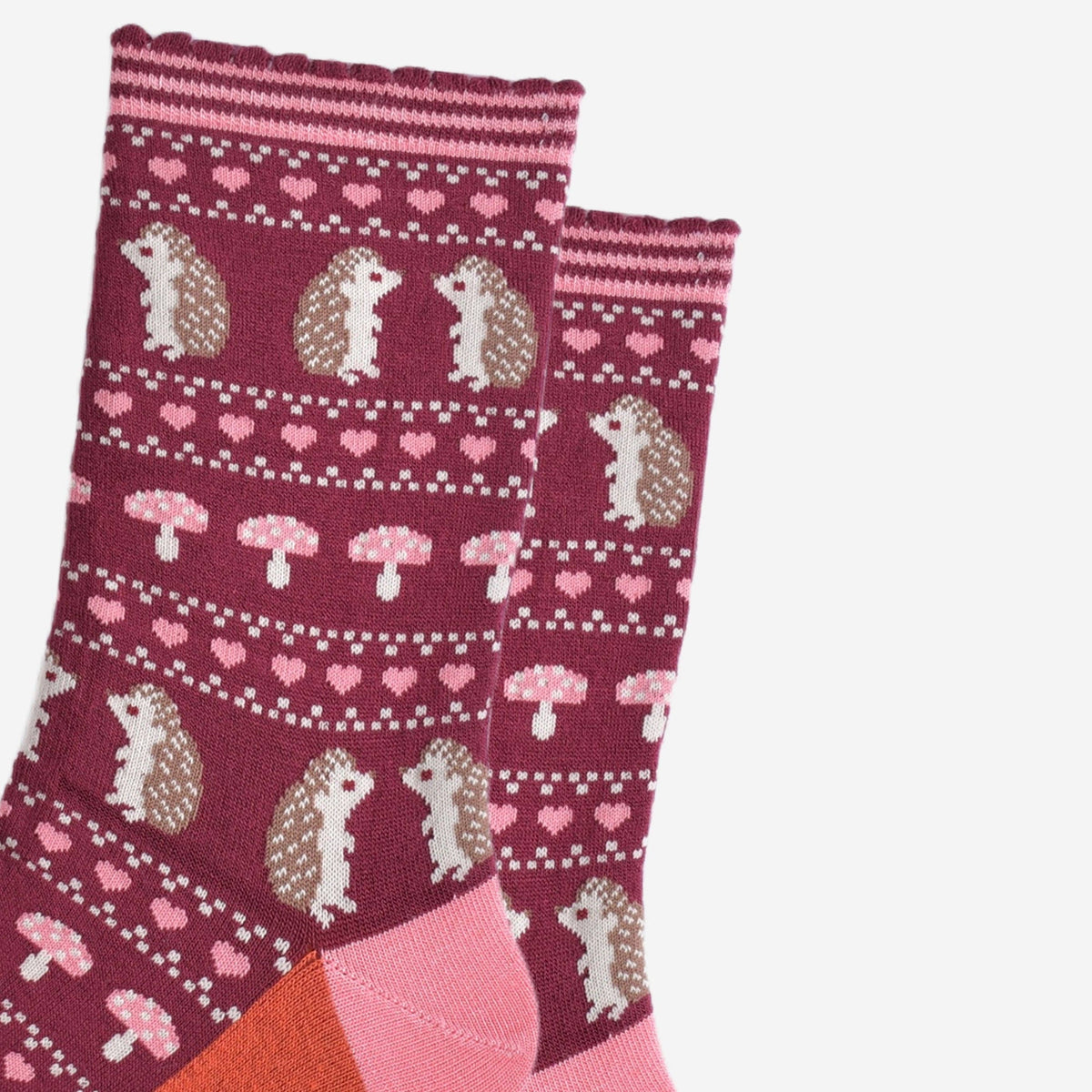Women's Bamboo Socks - Berry/Pink, Hedgehog Fair Isle: UK 3-7 | EU 36-40 | US 5-9