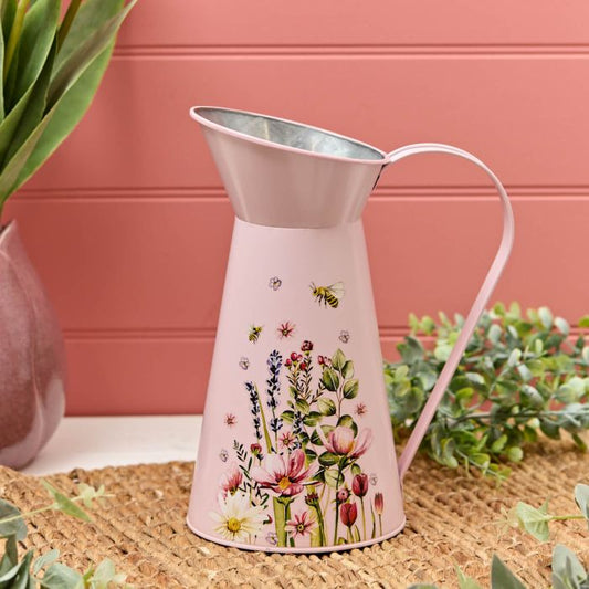 Pink Floral Metal Jug