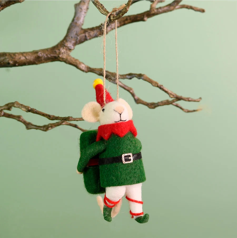 Festive Hanging Cheesus Elf Felt Mouse