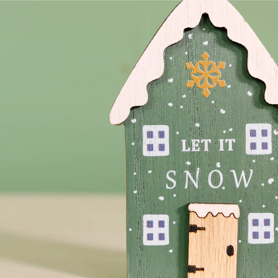 Festive Wooden House Ornament - GREEN