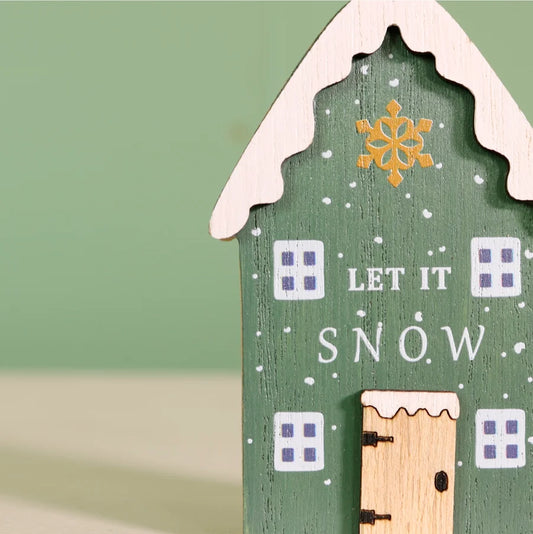 Festive Wooden House Ornament - GREEN