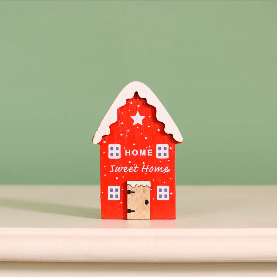 Festive Wooden House Ornament - RED