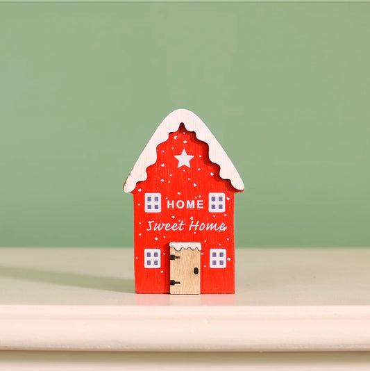 Festive Wooden House Ornament - RED