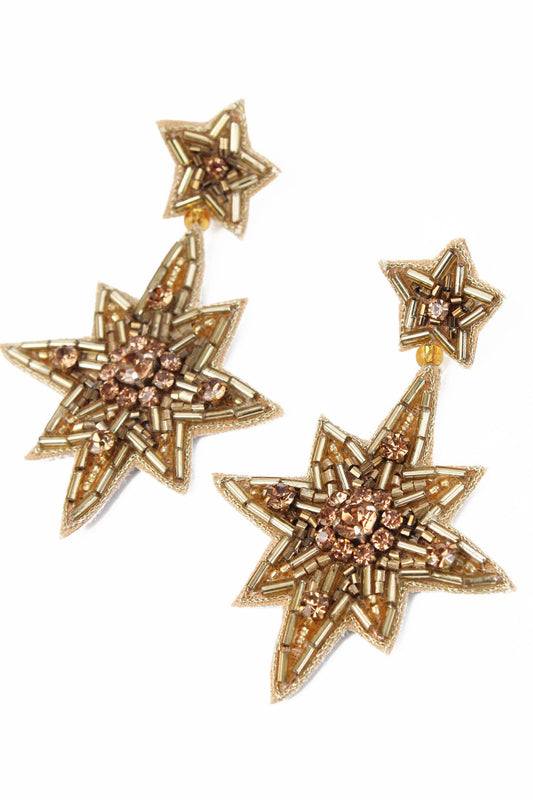 LARGE GOLD DOUBLE STAR DROPS