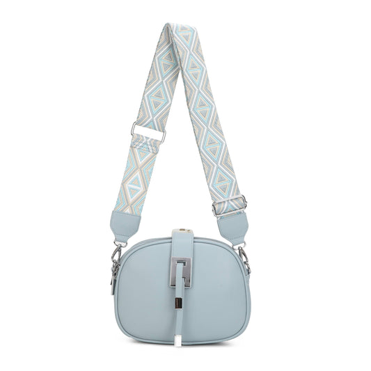 JM1307 Everyday Crossbody Bag with Pattern Strap: Light Blue